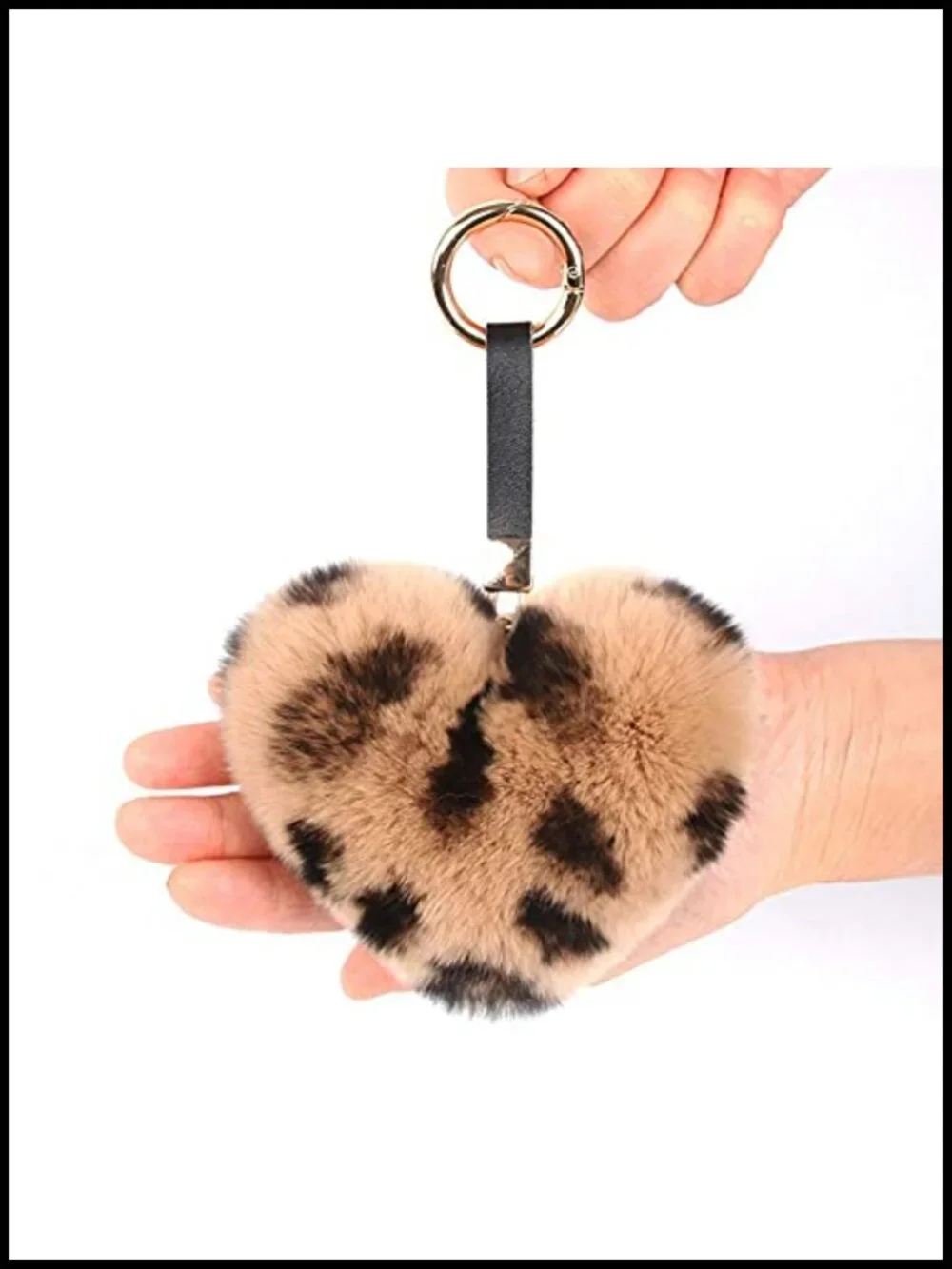 Genuine Rex Rabbit Fur Heart Keychain Charm Bag Accessory